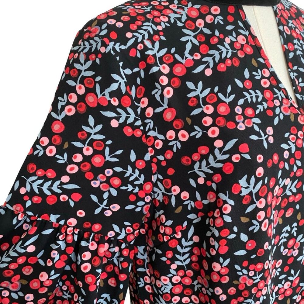 NWT Loft Berry Velvet Trim Cutout Shift Mini Dress M Long Sleeve Romantic Goth - Picture 5 of 11
